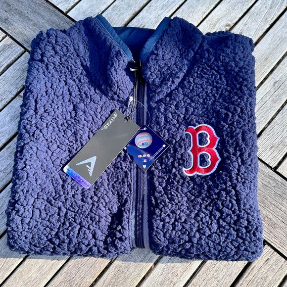Antigua Womens Blue Boston Red Sox Sherpa Grace Full Zip Mock Neck Size 2XL Vest - Picture 11 of 11